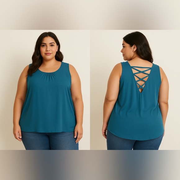Zenobia Teal Sleeveless Top with
Crisscross Back - 3XL NWT - Picture 1 of 4